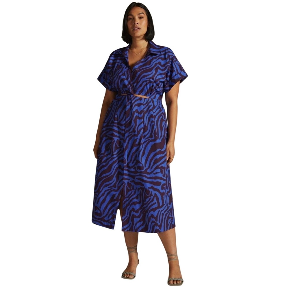 Anthropologie Twist Waist Midi Shirtdress Blue Purple Cotton XL Boho Whimsical